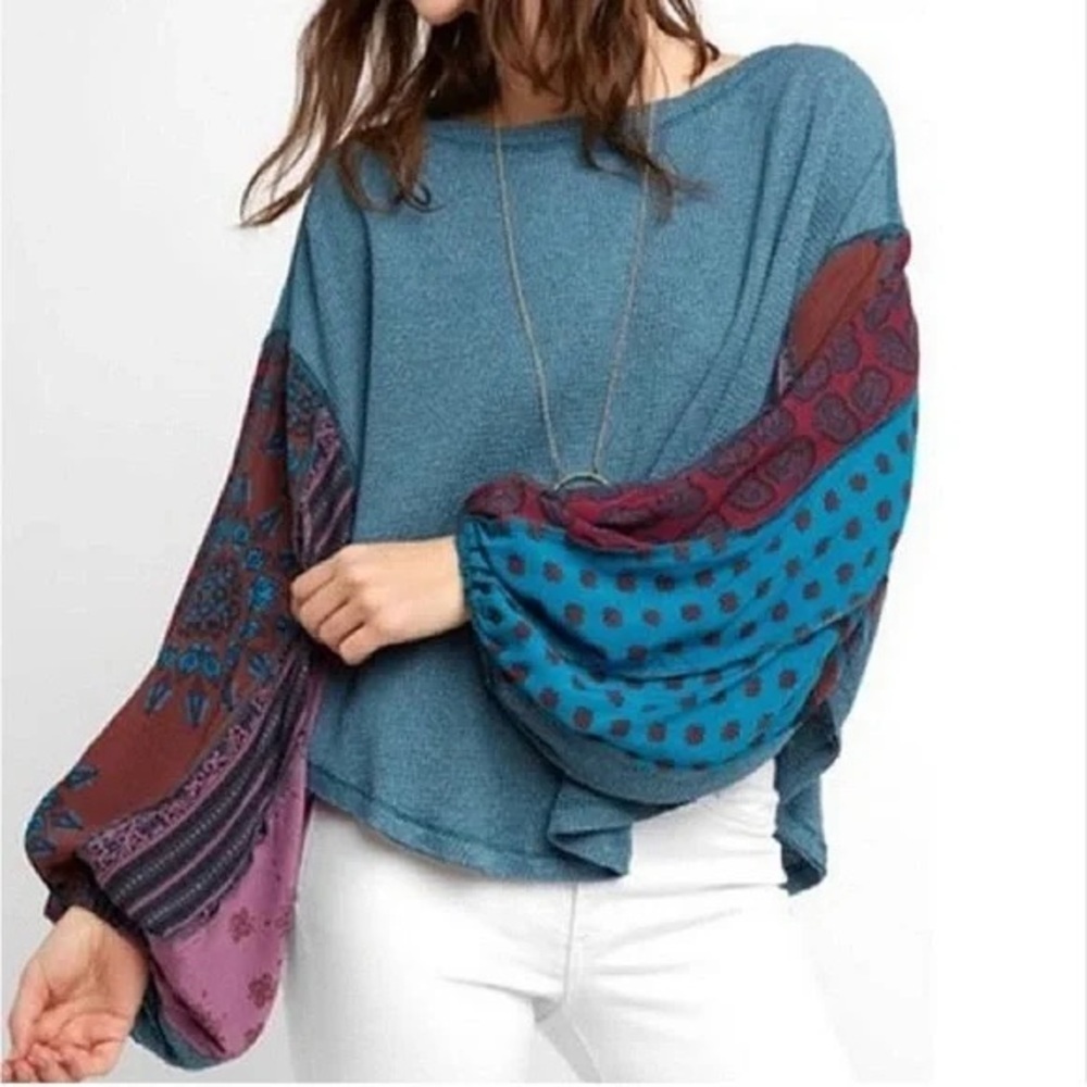 Free People long sleeve top waffle knit We The Free Blossom Thermal patchwork